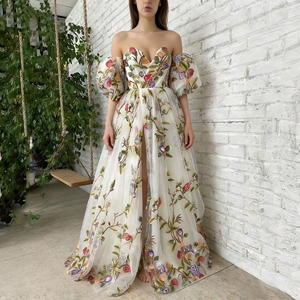 <span class=keywords><strong>Vestido</strong></span> Maxi de <span class=keywords><strong>Fiesta</strong></span> con Bordado Floral 3D, Escote Bajo, <span class=keywords><strong>Manga</strong></span> Linterna, Abertura Alta, Ecológico, Transpirable, Antiarrugas, ODM - Product Image 2