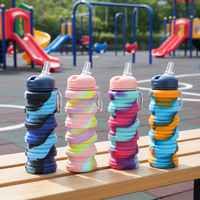 Bouteille d'eau pliable en silicone de 500 ml, gain de place, avec bouchon à ventouse pour enfants, retour à l'école, écologique