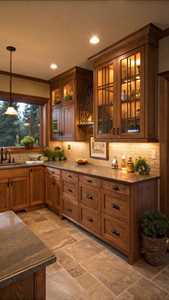 Custom Solid Wood Rustic Kitchen <b>Cabinets</b> | Natural <b>Oak</b> Finish, Farmhouse Sink, L-Shaped Design for Home Renovation - Product Image 4