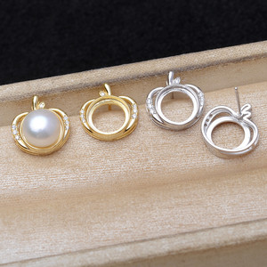 WENCHI S925 Plata Soporte para Pendientes de Manzana 9.5-9.7mm, Fornituras de Joyería de Circonita Cúbica, Colgante Vacío para Joyería de Perlas DIY 40065 - Product Image 5