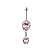 Meilleures ventes en gros : Piercing de nombril pour femme en acier inoxydable personnalisé, pendentif double zircone en forme de fleur