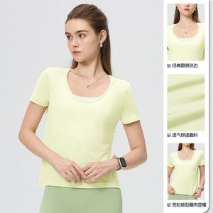 Merino <b>Wool</b> Tencel Women's Short Sleeve Yoga Top Casual Fitness Sport Shirt Solid Color T3040 - Product Image 3