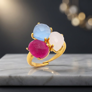 14K/24K Gold Plated Brass Ethnic <b>Ring</b> with Colorful Glass Stones for Hindu Weddings and Engagement - Product Image 2