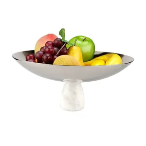 Customized wholesale food grade stainless steel silver modern decorative marble dry fruit bowl factory