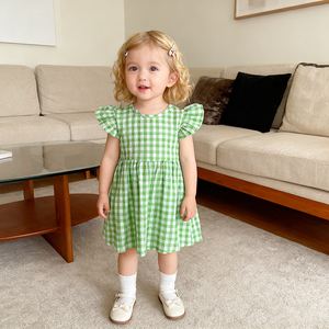 Gingham Cotton Green And White Gingham School Dress Girls Gingham Checked  Summer Dress 100% Organic Cotton