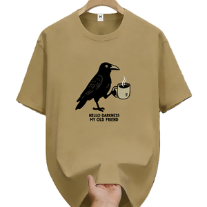 เสื้อยืดกราฟิกลายตลก รูปอีกาดื่มกาแฟ สวัสดีความมืด เพื่อนเก่าของฉัน เสื้อยืดโอเวอร์ไซส์ ผ้าฝ้าย แขนสั้น สตรีทแวร์ เสื้อยืดลำลอง - Product Image 4