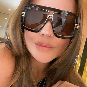 Custom Logo Fashion Luxury <b>Men</b> Women Beige Champagne Oversized <b>Sunglasses</b> Flat Top <b>Square</b> <b>Sunglasses</b> - Product Image 1