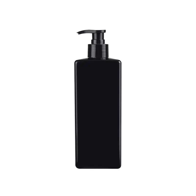 Toptan dikdörtgen Pet 16oz boş kozmetik siyah plastik losyon pompa şişesi şampuan için 500 ml