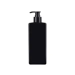 Wholesale rectangular Pet 16oz empty cosmetic black plastic lotion pump bottle 500 ml for shampoo