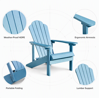 Chaise pliante Adirondack moderne en bois, portable, pour la plage, le patio, l'extérieur, mobilier d'hôtel, vente en gros