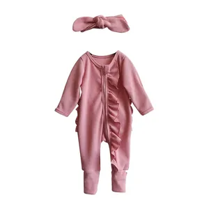 Wholesale Blank Baby Clothes Romper Kids Long Sleeve Bodysuit Baby Girl Triple Ruffle Icing Romper