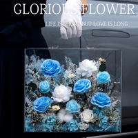 Boîte à fleurs éternelles en acrylique, roses préservées mélangées, décoration florale romantique pour la maison, cadeau de vacances