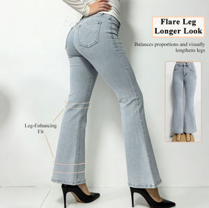Jean évasé taille haute en denim pour femme, effet ventre plat, extensible, rehausseur de fesses, remodelant, pour le dropshipping - Product Image 4