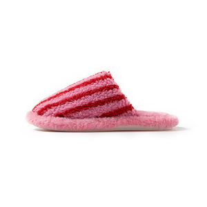 <span class=keywords><strong>Pantofole</strong></span> da donna in cotone a punta chiusa, a righe, con dettagli a contrasto, in peluche, per casa, stile Dopamine - Product Image 5