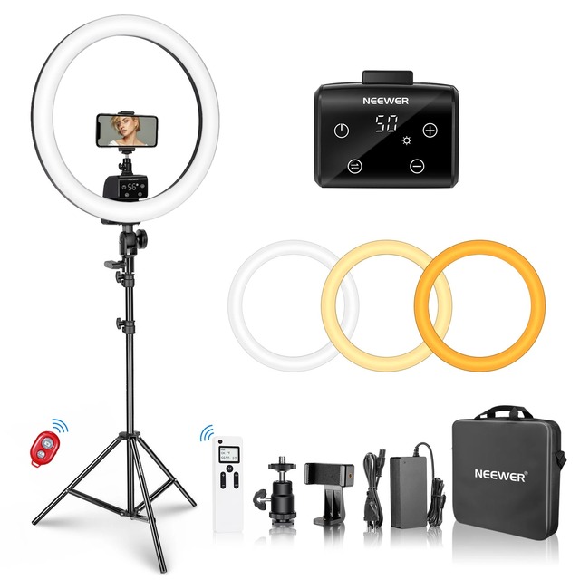 For Neewer Advanced 18\" Ring Light with Touch Control LED LCD Display Remote Video Tripod-Durable Plastic Material