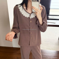 Pyjama pour femmes, saison automne/hiver, cachemire, élégant, dentelle blanche, vêtements de nuit décontractés, tricot doux, 2 pièces, vêtements de nuit