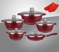 Vente flash : Ensemble de 12 casseroles en fonte, ensemble de casseroles antiadhésives en marbre, casserole en aluminium avec gants isolants, ustensiles de cuisine en granit