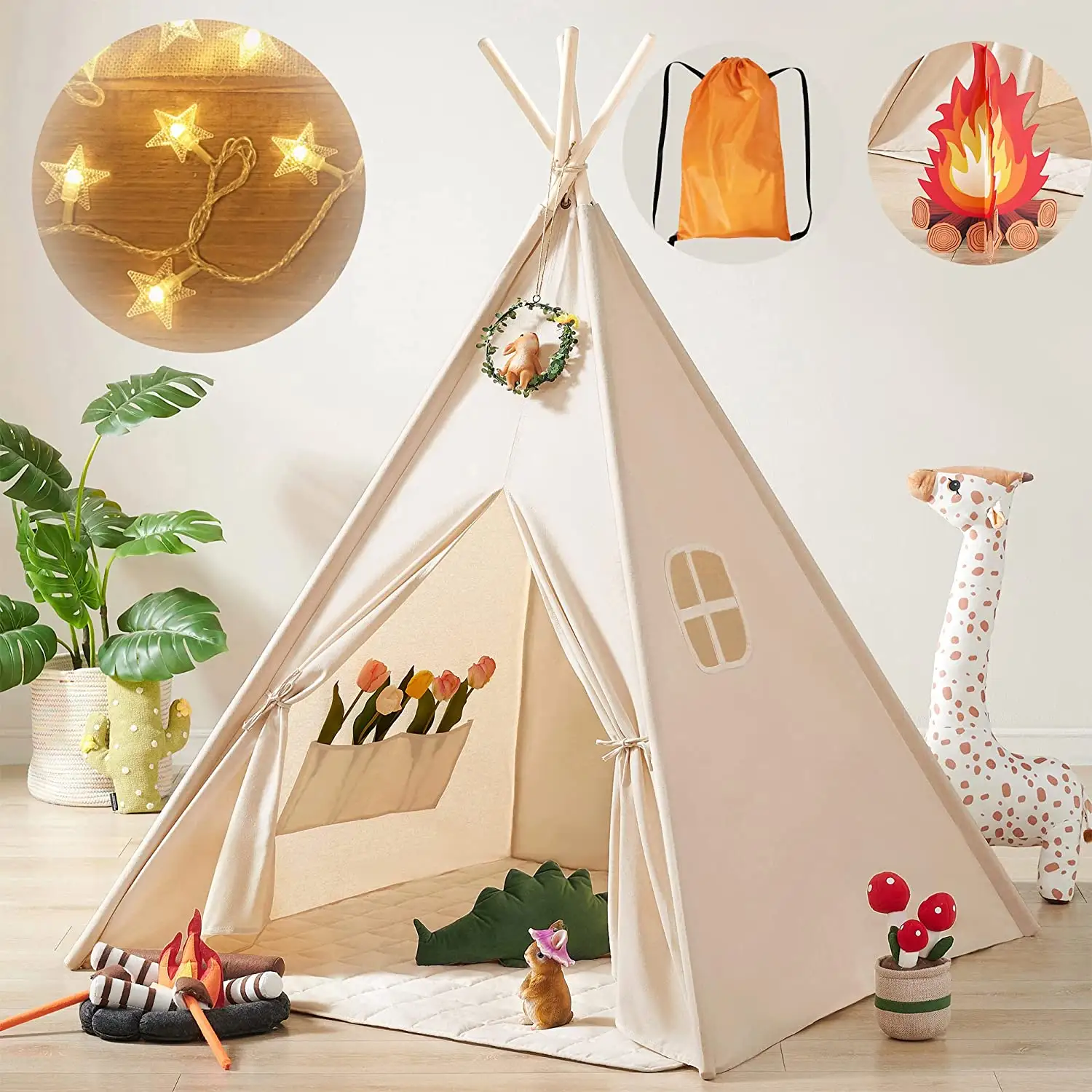 Doğal pamuk kanvas katlanabilir oyuncak çadır için çocuklar kapalı çadır
