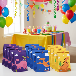 Sacs cadeaux sur le thème des dinosaures, 12 pièces, sacs en papier multicolores pour emballer des friandises, sacs cadeaux d'anniversaire pour enfants de 2 à 4 ans - Product Image 2