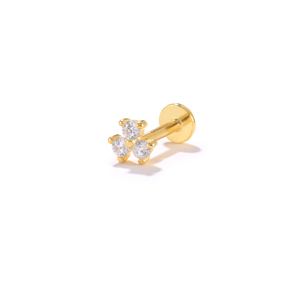 ROXI 16G Triple Zircon Diamond S925 <b>Sterling</b> <b>Silver</b> <b>Stud</b> Earrings Flat Head Thread Piercing Cartilage Earrings - Product Image 1