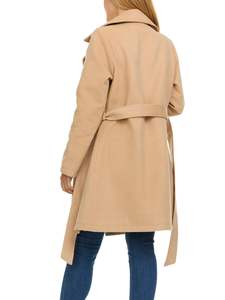 Manteau long d'hiver pour femme à double boutonnage avec col roulé en fausse laine tissée, style décontracté, écologique et coupe-vent - Product Image 5