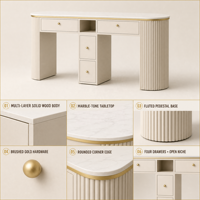 Table de manucure en contreplaqué au design contemporain avec aspirateur de poussière, un seul tiroir, deux tiroirs de rangement, pieds en métal argenté, pour salon et séjour
