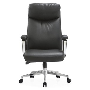 Chaise de bureau ergonomique en cuir noir pivotante avec accoudoirs pour bureau et usage commercial - Product Image 3