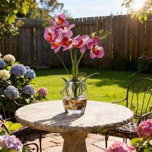 <span class=keywords><strong>Orquídea</strong></span> Artificial Morada en Florero de Vidrio, Arreglo Realista de Phalaenopsis en Maceta, Decoración para Mesa de Hogar u Oficina, Flor de 14.5 Pulgadas - Product Image 4