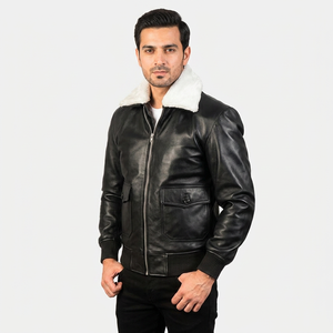 New Design Winter and Autumn <b>Men's</b> Clothing Slim-fitting Stand-up Fur Collar <b>Leather</b> <b>Jacket</b> <b>Men</b> With Polyester <b>jacket</b> for <b>men</b> - Product Image 1