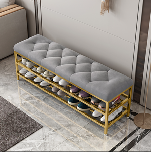 Sgabello Moderno <span class=keywords><strong>in</strong></span> Velluto con Gambe <span class=keywords><strong>in</strong></span> Metallo, Design Classico, Pouf Lungo per Cambiarsi le Scarpe, per Divano e Letto - Product Image 2