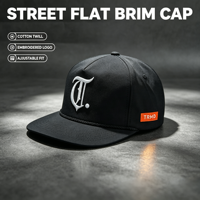 Casquette snapback noire en cuir avec étiquette latérale tissée et broderie 3D personnalisée pour hommes, style urbain, skateboard, hip-hop, usage quotidien et mode.
