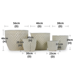 Pot de fleurs en céramique émaillée à motif diamant de couleur blanche de style américain, écologique, durable, pour l'intérieur/l'extérieur, avec drainage - Product Image 5