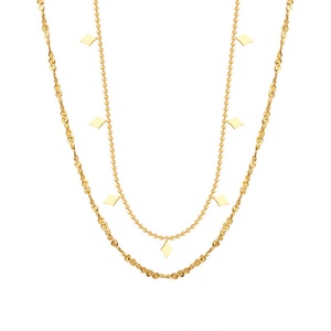 สร้อยคอแฟชั่นแบบโซ่สองชั้นชุบทองพร้อมจี้รูปทรงสี่เหลี่ยม - Product Image 1
