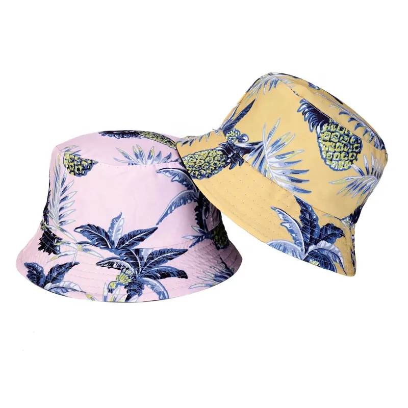 Kadın tarzı yüksek kaliteli katlanabilir moda geri dönüşümlü özel baskı çiçek kova şapka toptan