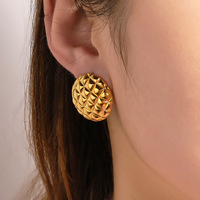 Boucles d'oreilles clous en acier inoxydable plaqué or 18 carats pour femme, nœud texturé doré épais, style vintage, cadeau de fête, vente en gros, OEM