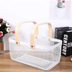 Giỏ Lớn Đựng Đồ Bằng Sắt Rèn Kiểu Bắc Âu Có Tay Cầm Bằng Gỗ XWX Factory - Product Image 2