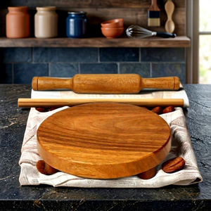 Ensemble de rouleau à pâtisserie et planche à pâtisserie en bois artisanal d'Inde, finition naturelle |   Artisanat en bois de qualité supérieure - Product Image 1