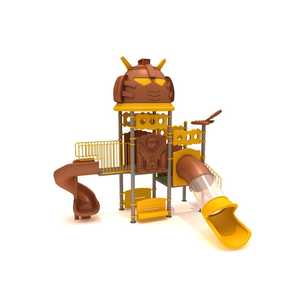 Divertidas actividades creativas para niños Durable 4x6m Robot temático equipo de juego al aire libre dos toboganes seguro hecho para niños plástico colorido - Product Image 1