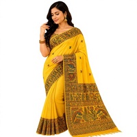 Pesona Klasik Sederhana Mewah Pakaian Tradisional India Saree Wanita Panjang Menyentuh Lantai Bebas Kerut Semua Musim Buatan Tangan Madhubani