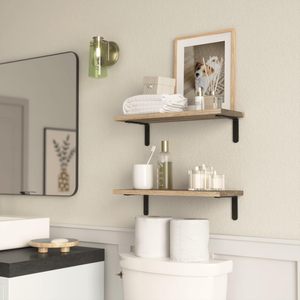 Ensemble d'étagères murales vintage en <span class=keywords><strong>bois</strong></span> et fer forgé, 2 pièces, pour chambre, cuisine, salle de bain, rangement d'épices, durables et robustes - Product Image 6