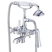 Robinet de baignoire et douchette rétro français en cuivre doré, ensemble mitigeur double poignée avec douchette téléphonique, eau chaude et froide