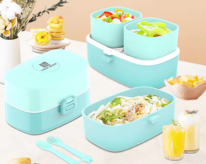 Boîte à lunch scolaire 2026 sans BPA, empilable, anti-fuite, en plastique, avec sac et compartiment à collation pour enfants - Product Image 2