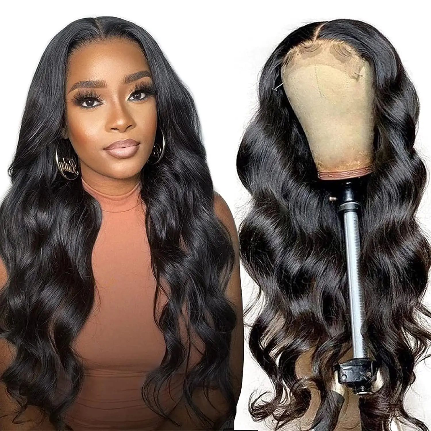 100% Unprocessed Virgin Human Hair Human Hair Wig,Long Body Wave Hair Swiss Lace Front Wigs