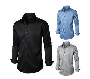 Camisas de Manga Larga <span class=keywords><strong>para</strong></span> Hombre, Camisas de Vestir Ajustadas, Trajes de Negocios de Color Sólido, Ropa Masculina <span class=keywords><strong>para</strong></span> el Trabajo, Camisas de Vestir Multicolores - Product Image 1