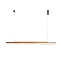 Lustre suspendu long de style nordique moderne et minimaliste, avec cadre en acier et abat-jour en albâtre, pour cuisine, salon, éclairage intérieur
