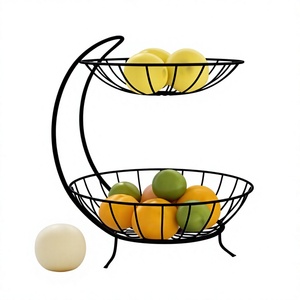 Corbeille à fruits moderne en fil métallique, 3 niveaux, design ovale noir, durable, pour la cuisine, le rangement et le service alimentaire à domicile - Product Image 2