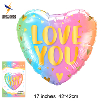 Ballon en aluminium en forme de cœur avec impression « I Love You » pour enfants et adultes, design coloré, emballage individuel, ballons pour mariage et fête