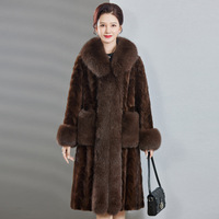 2025 Winter Neuerscheinung Importierter Vintage Nerz-Poncho Damen Langer Mantel mit Fuchspelzkragen für Mütter Mittleren Alters und Ältere Frauen