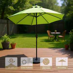 Sombrilla de Patio de Aluminio de 9 Pies con Base, Manivela de Elevación Manual, Inclinación Manual, Protección UV para Exteriores, Tela de Poliéster, Diseño Contemporáneo - Product Image 2