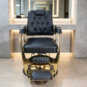 Sillón de Barbería Vintage Negro y Dorado, Silla Hidráulica de Peluquería con Reposapiés Metálico, Muebles para Salón de Belleza - Product Image 6
